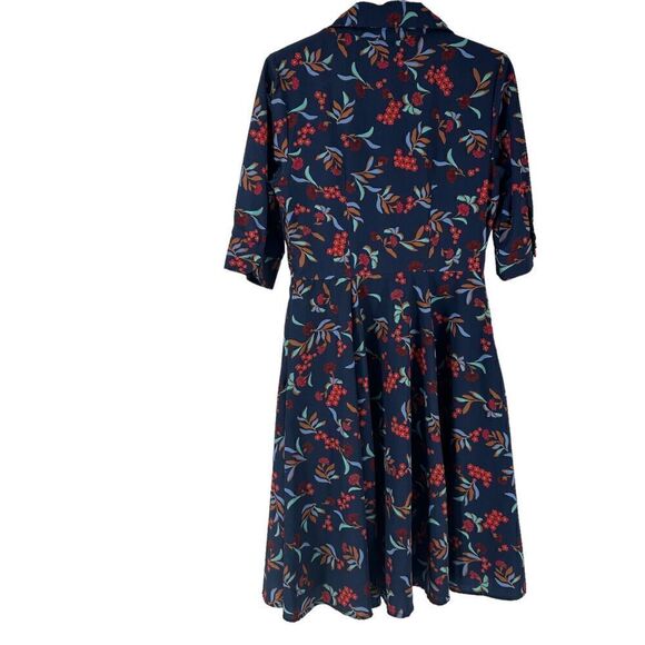 eShakti Shirt Dress Blue Floral Collared A Line Size 4 Short Sleeve Knee Length - Picture 2 of 9